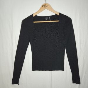 Icone By Simons Ladies Black Square Neck Long Sleeved Sweater Size Medium